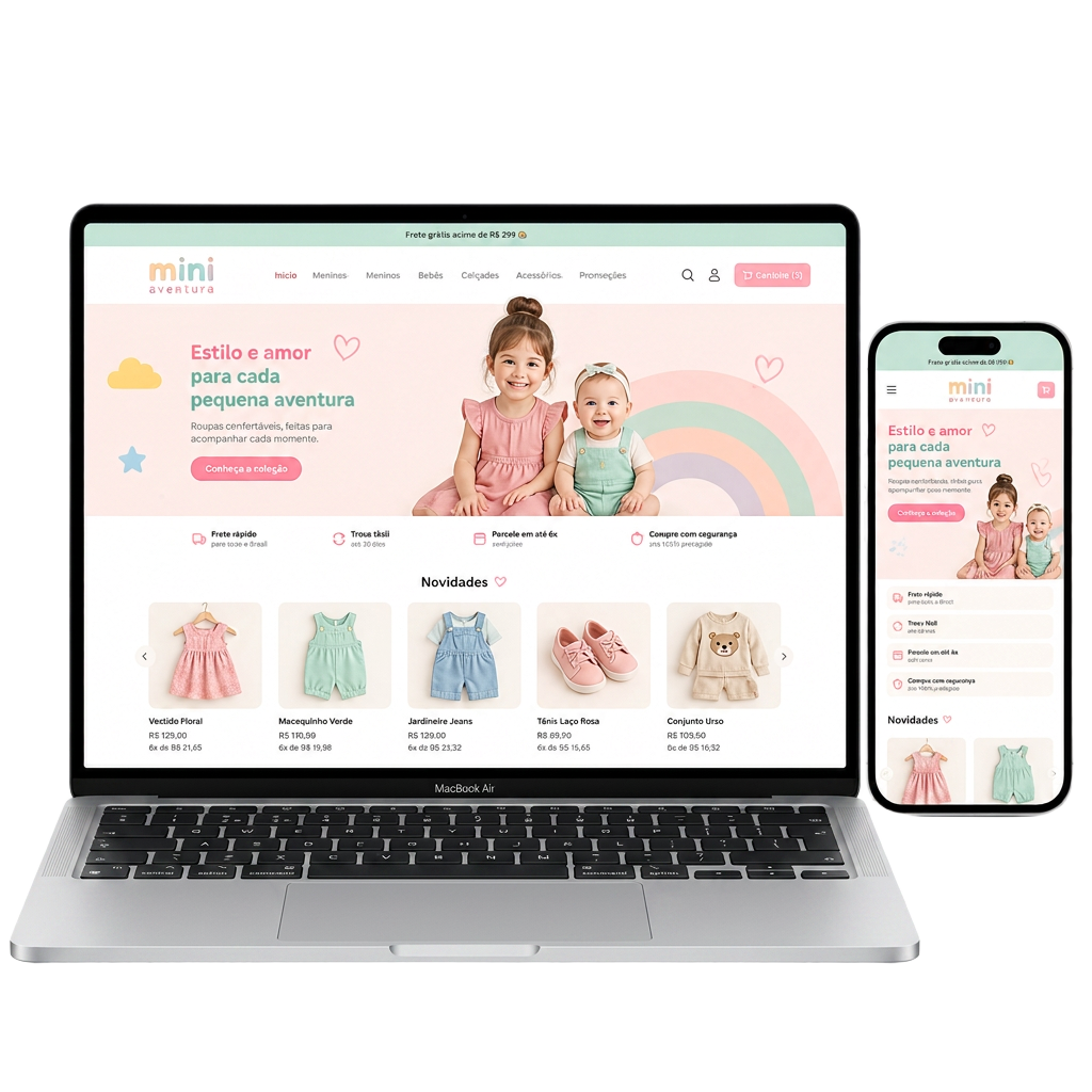 Mockup de notebook e smartphone com loja infantil